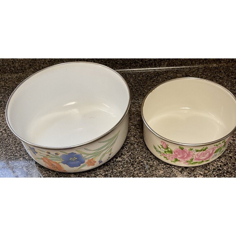 Vintage‎ Enamel Mixing Bowls Floral Flowers